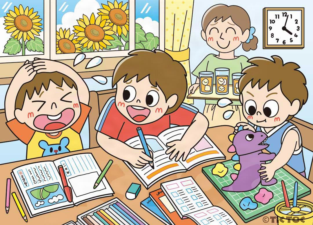 イラストレーターTICTOCによる夏休みの宿題がテーマのイラストです。ひらめく！まちがいさがしvol.26（マガジン・マガジン）に掲載。