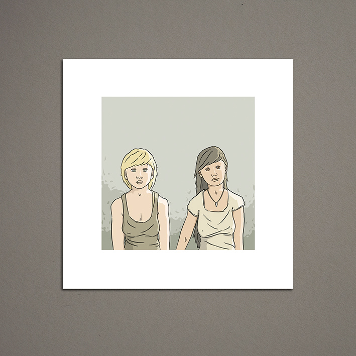 Art print of two girls who might be holding hands, available through Wilbur & Moore Products.