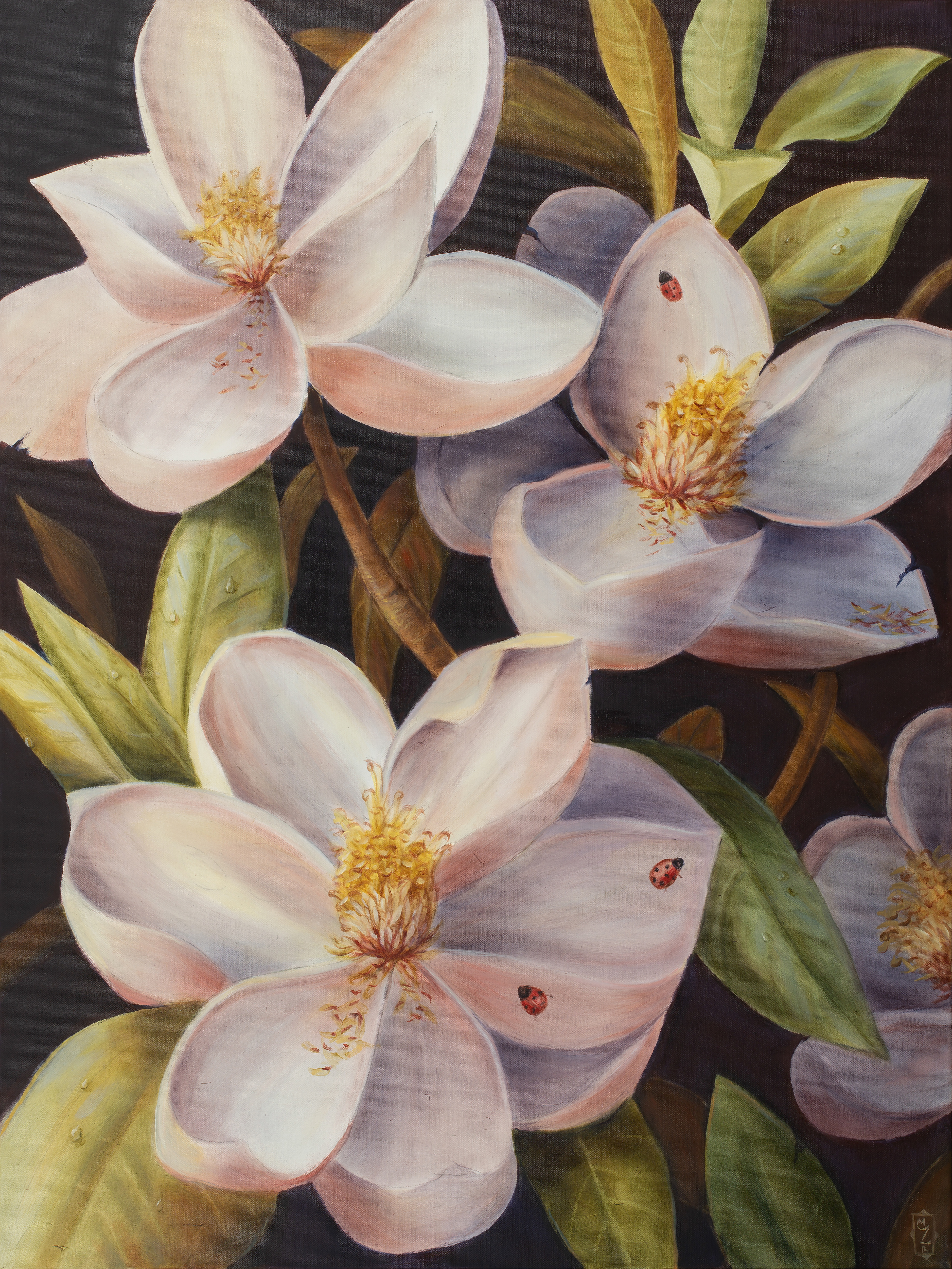 Magnolias oil painting by artist Marsha Bowers