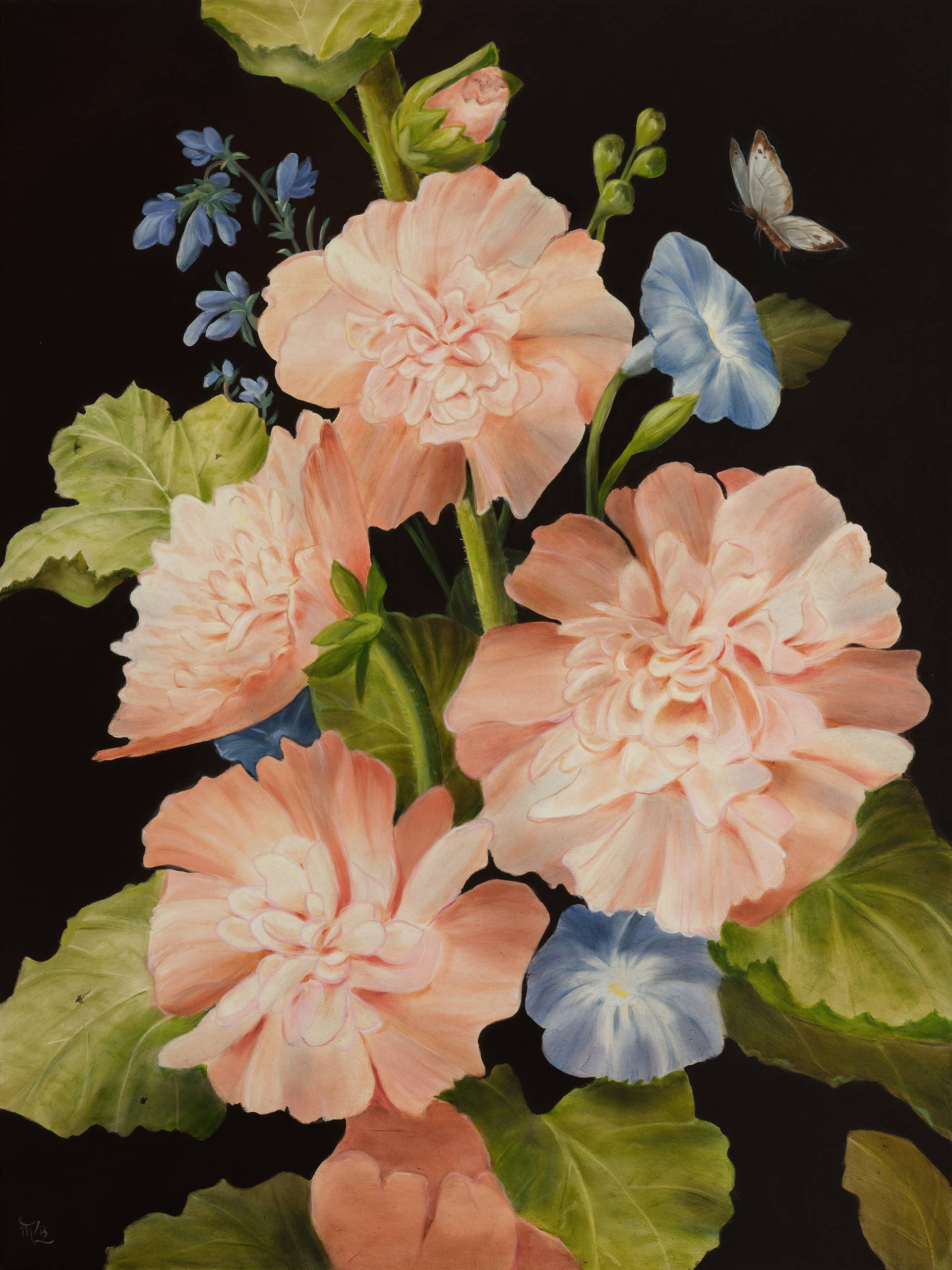 Hollyhocks oil painting by artist Marsha Bowers