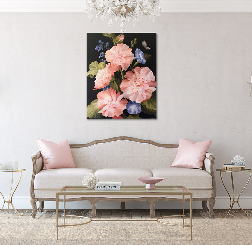 Hollyhocks oil painting by artist Marsha Bowers