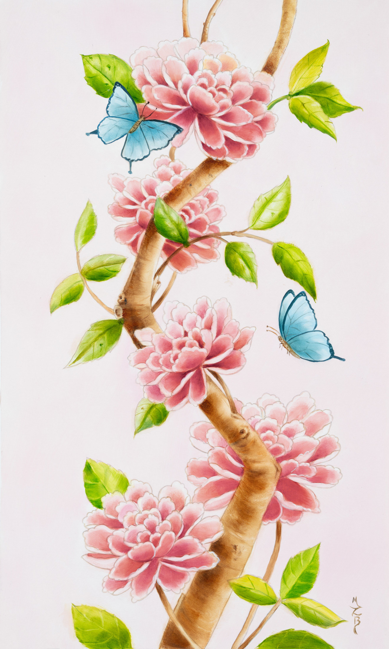 Blue Butterflies 2 Chinoiserie by artist Marsha Bowers.
