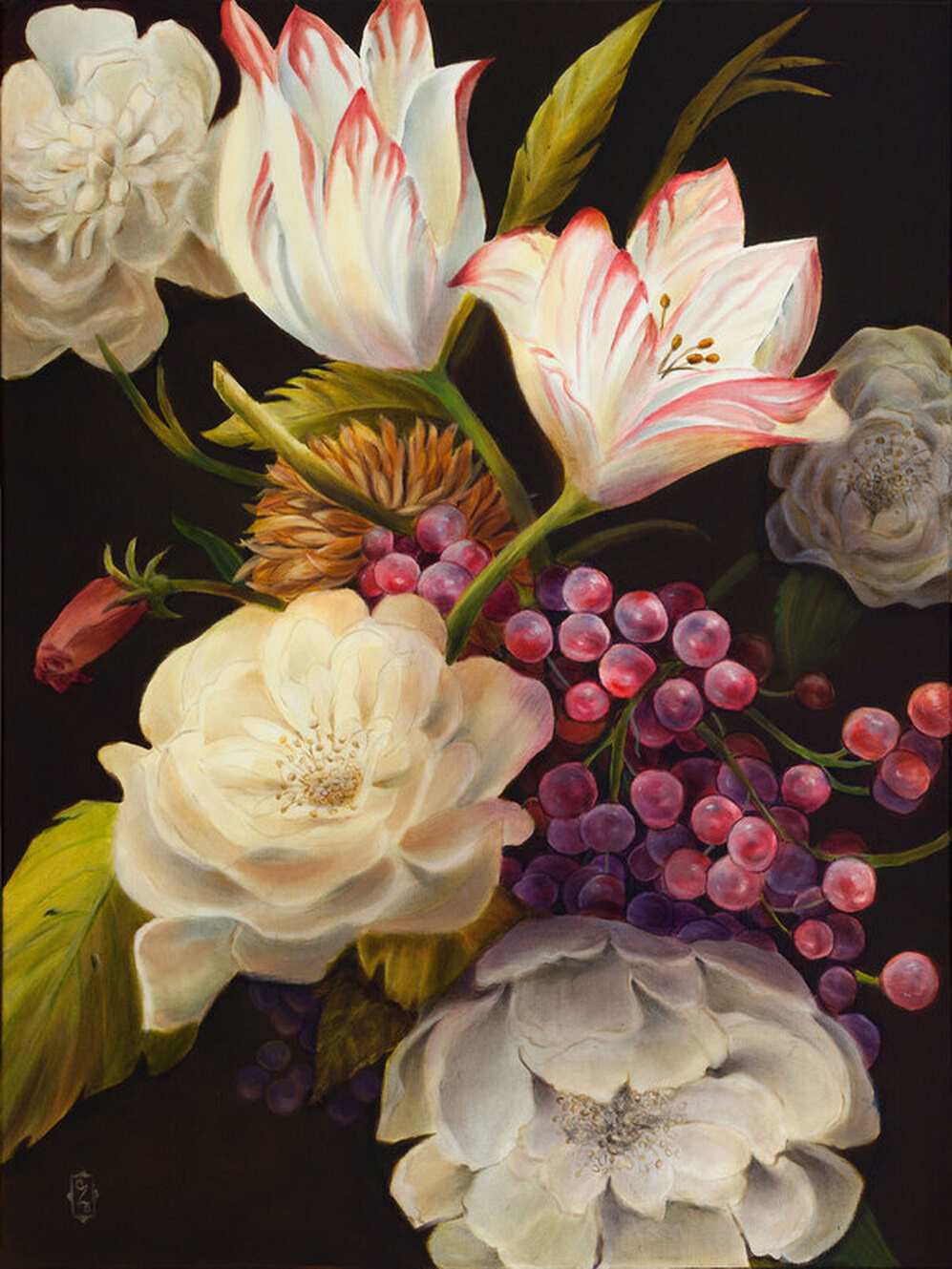 Winter Floral oil painting by artist Marsha Bowers