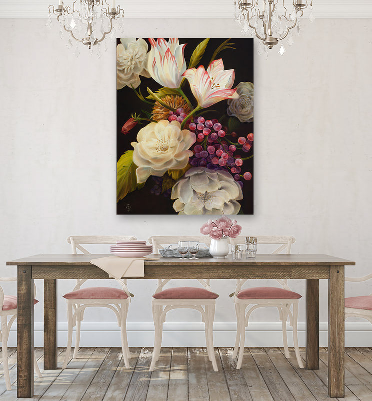 Winter Floral oil painting by artist Marsha Bowers