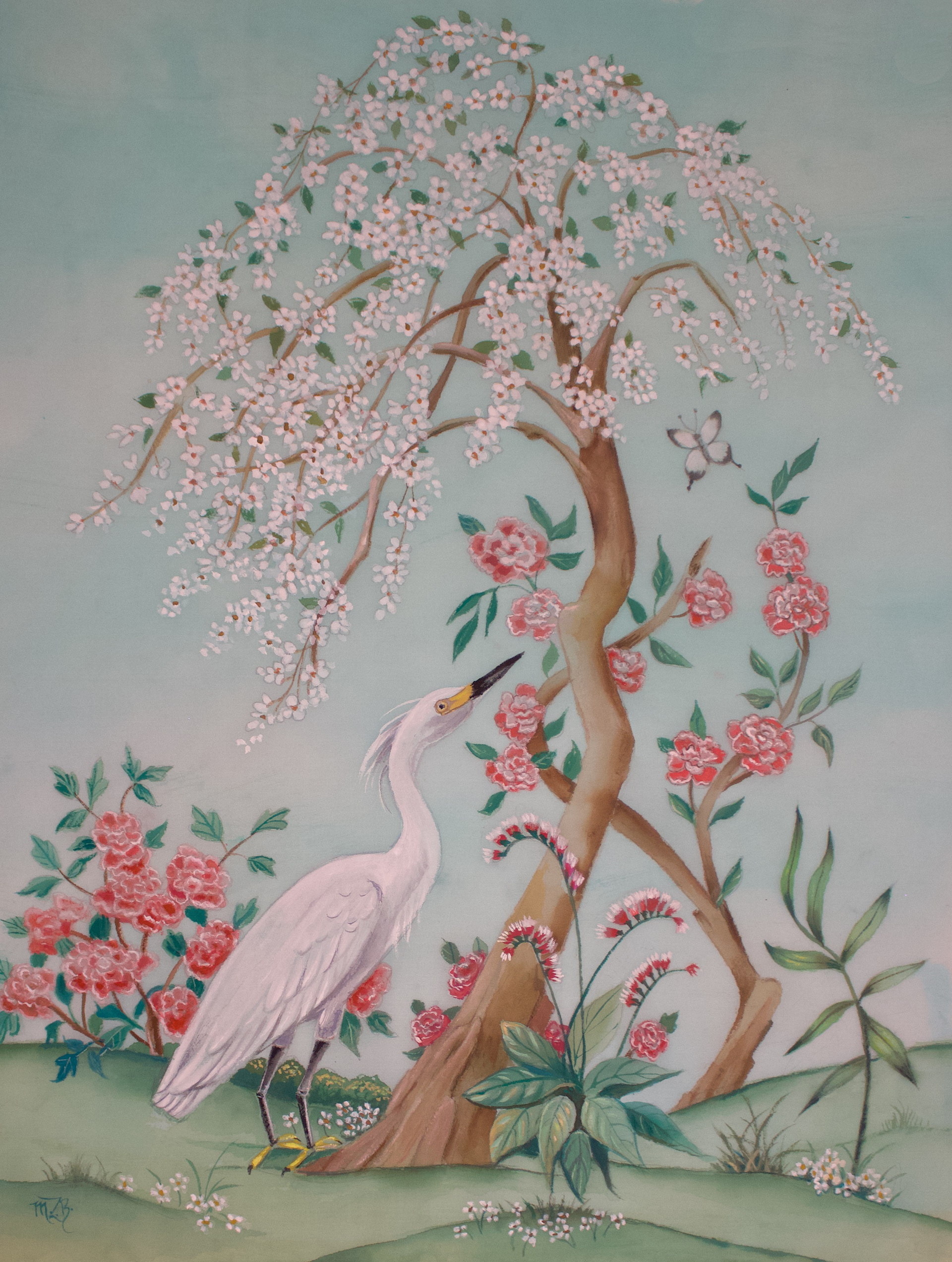 Chinoiserie white egret by artist Marsha Bowers