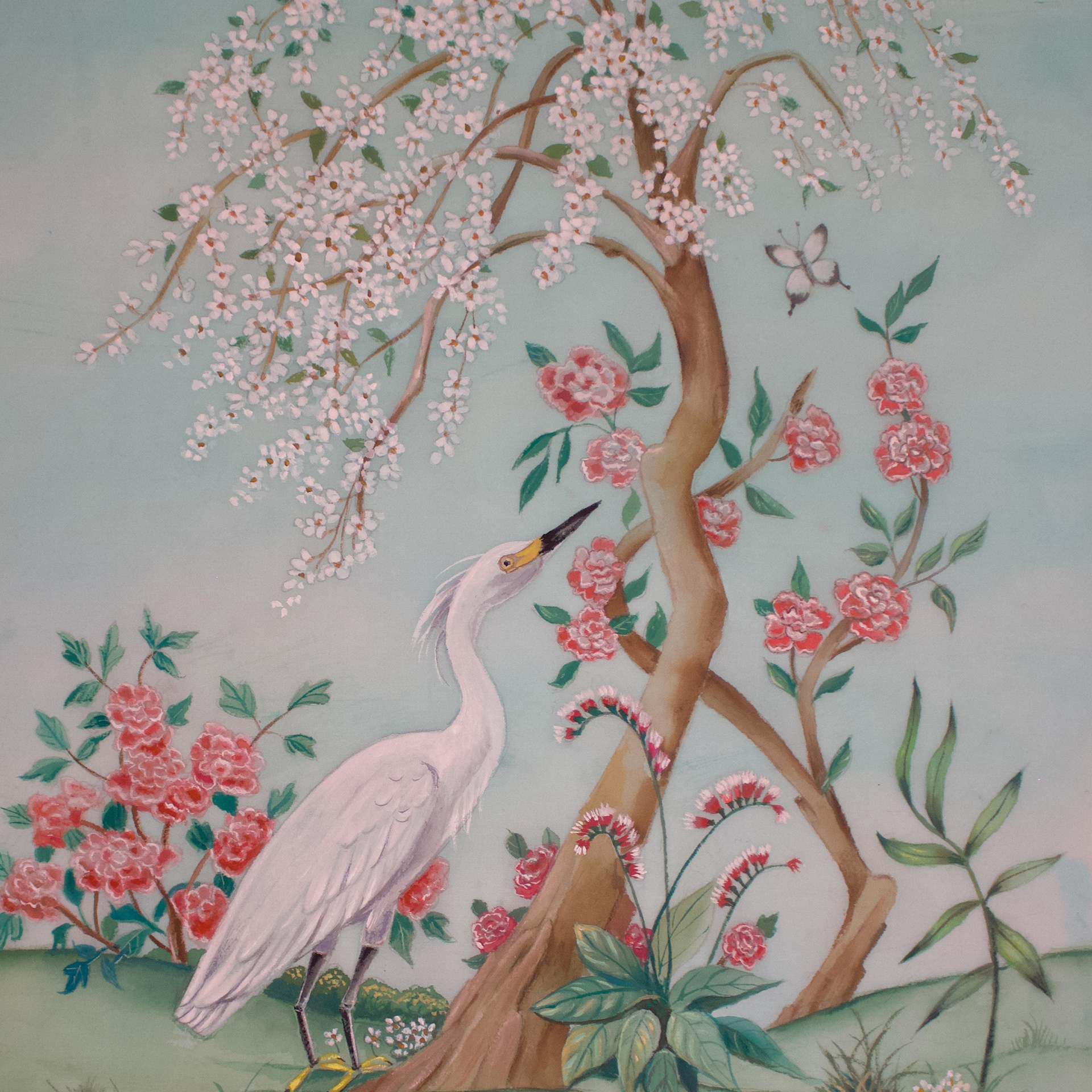 Chinoiserie white egret by artist Marsha Bowers