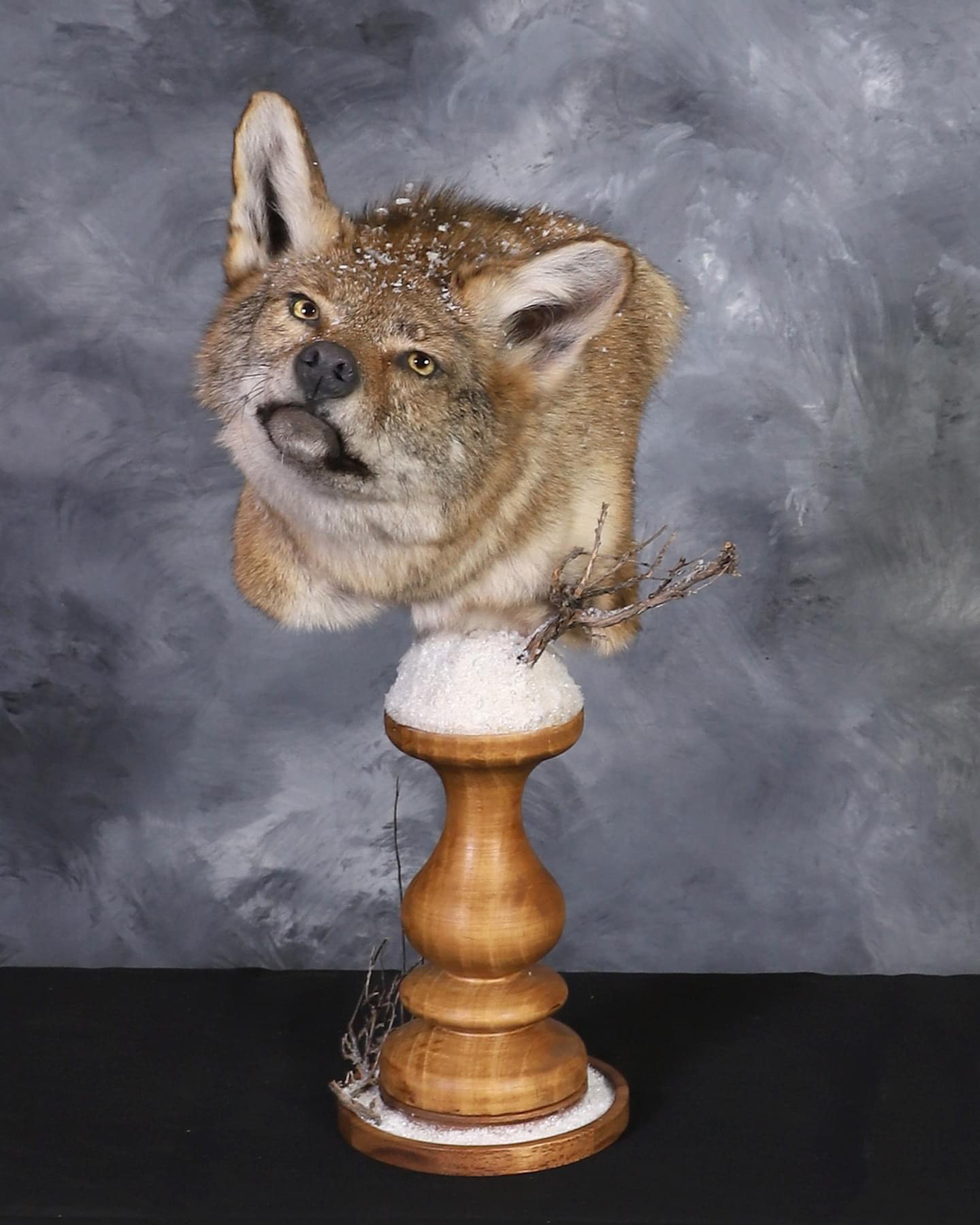 Custom wooden base made from a candle holder and a glass jar lid