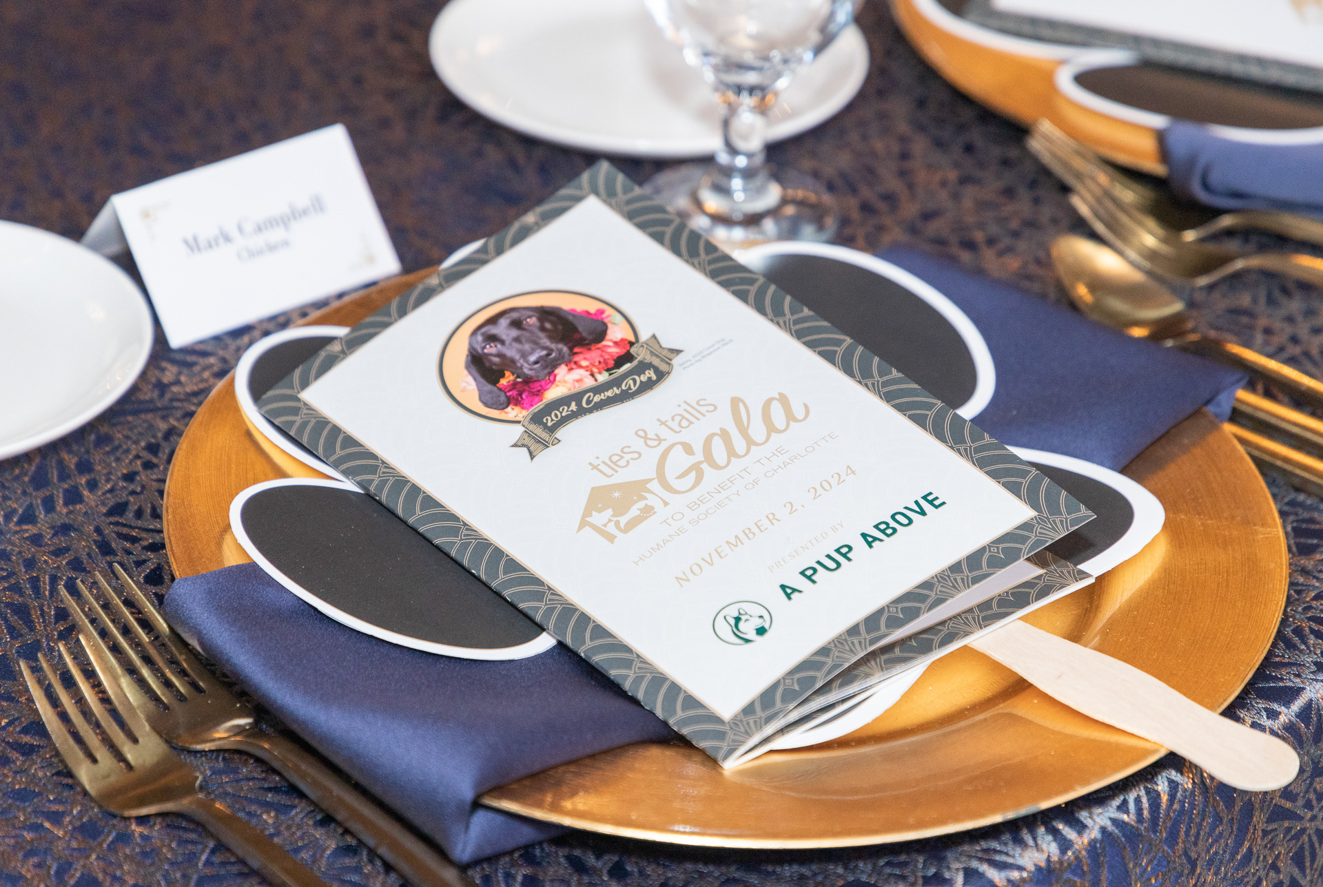 Ties & Tails Gala program and name cards