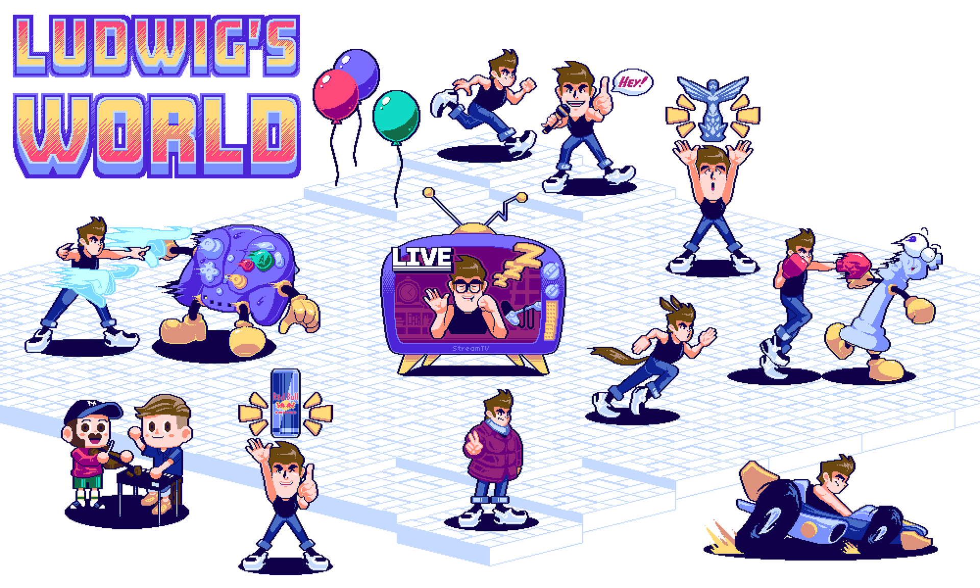 Full pixel art arrangement.