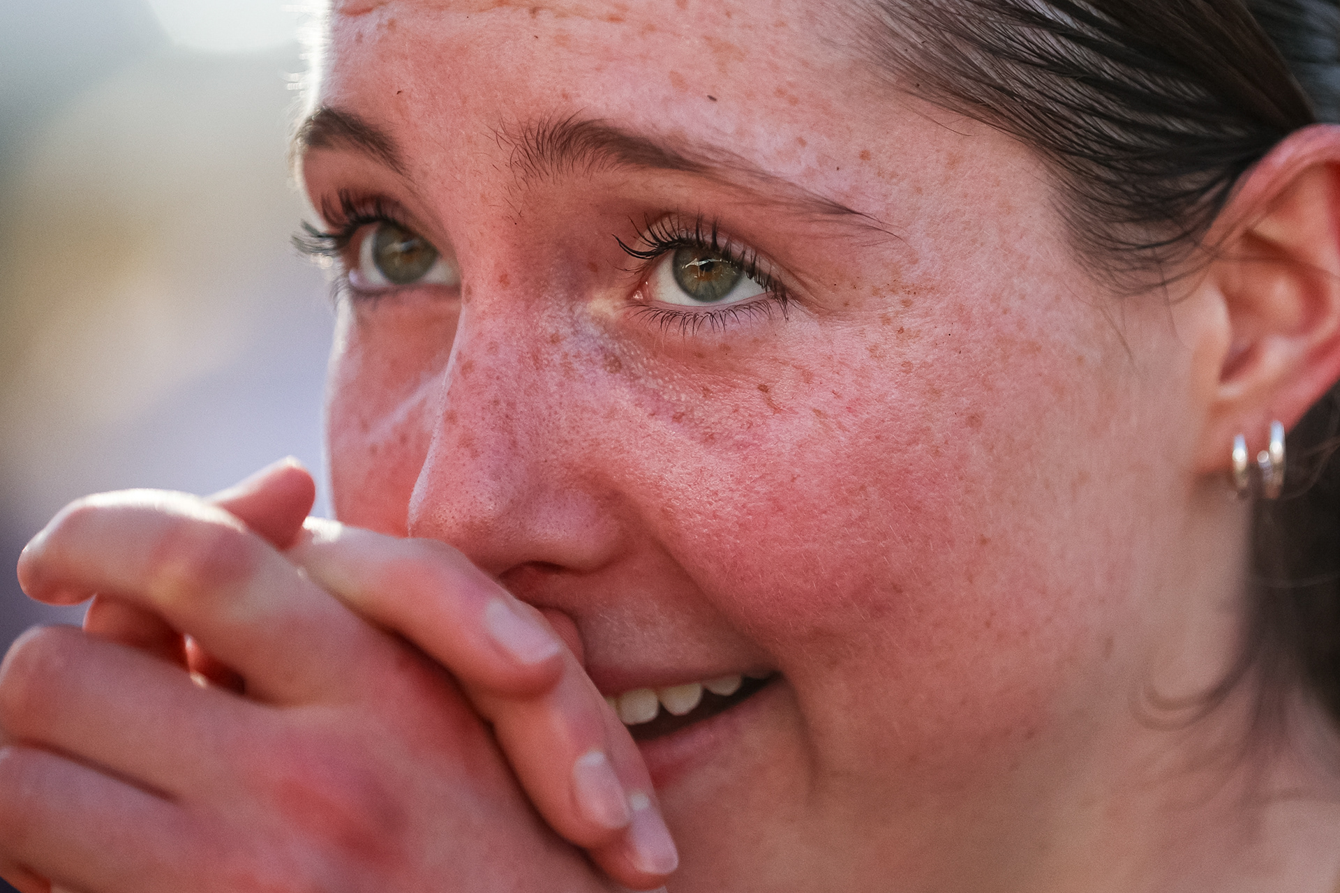 Sophia Bendet of the Texas A&M Aggies reacts after qualifying for the NCAA cross country national championship at Argi Park in Fayetteville, Arkansas on November 14, 2025