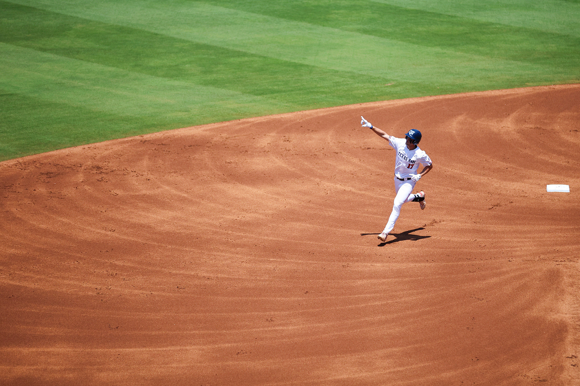 Texas A&M OF Jace Laviolette (17) celebrates his homerun during the game against the Arkansas Razorbacks at Blue Bell Park in College Station, Texas on May 18, 2024.