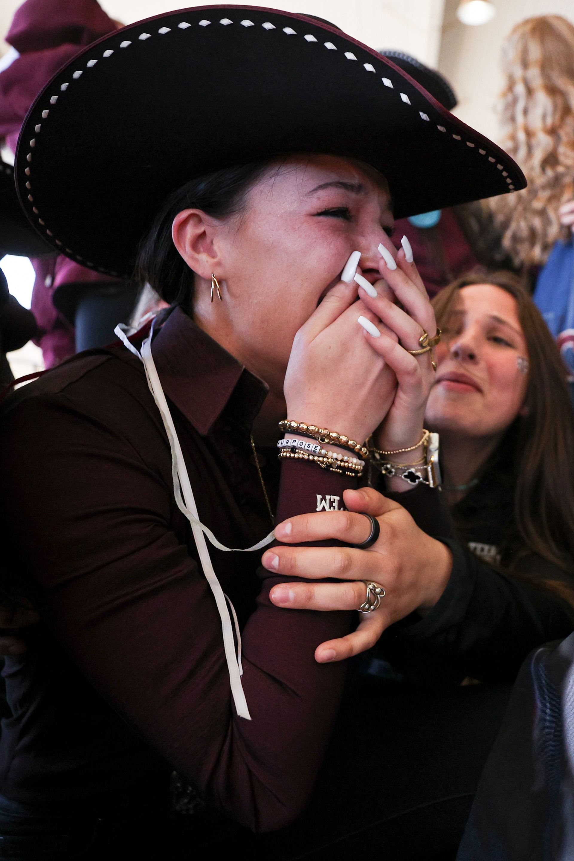 Reigning rider Gracie Casebolt reacts after Texas A&M Equestrian is announced as SEC Champions for the first time in program history at the Auburn University Equestrian Center in Auburn, Alabama on March 28, 2026.