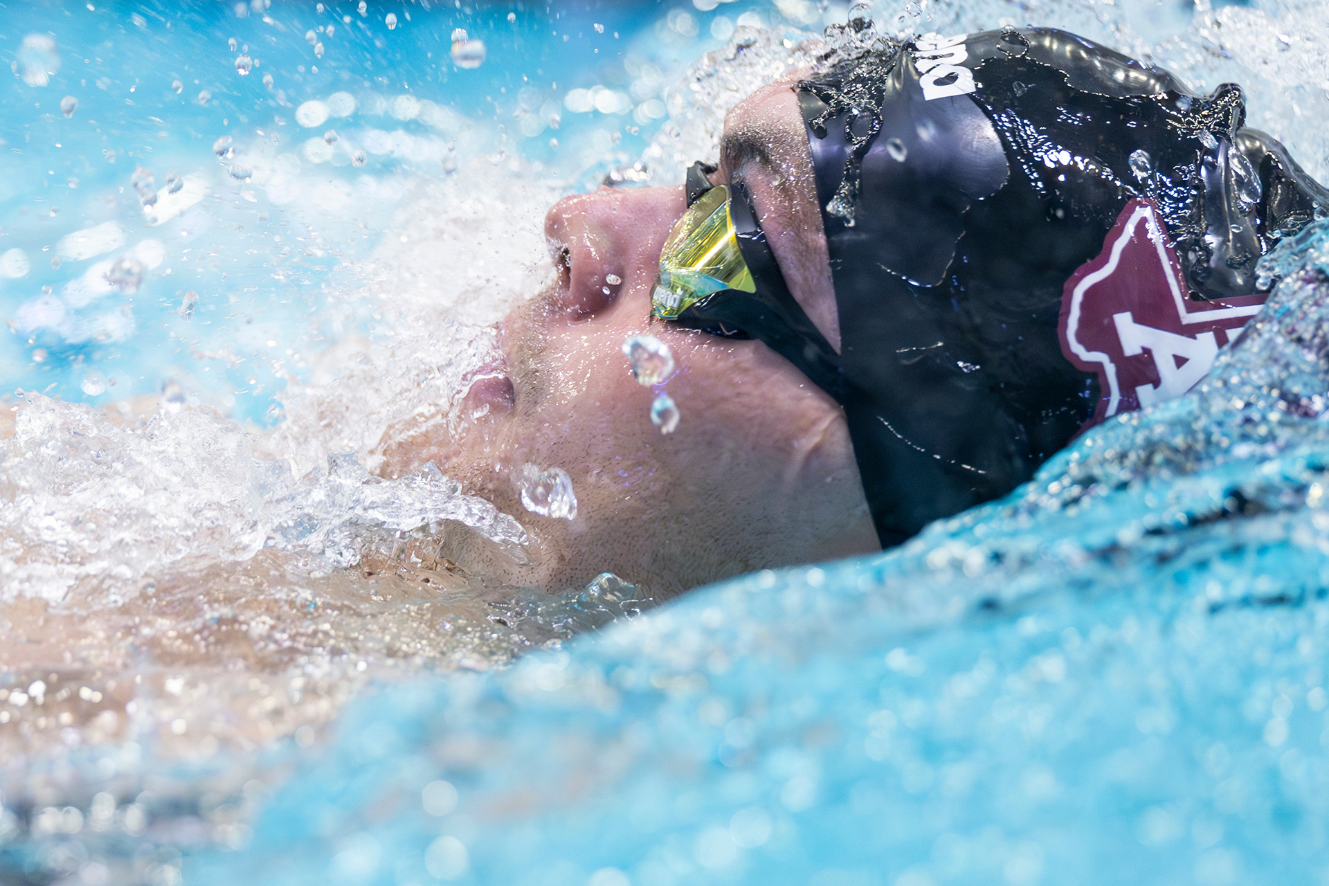 Logan Brown of the Texas A&M Aggies during the meet against TCU and BYU at the Rec Center Natatorium in College Station, Texas on October 18, 2024.