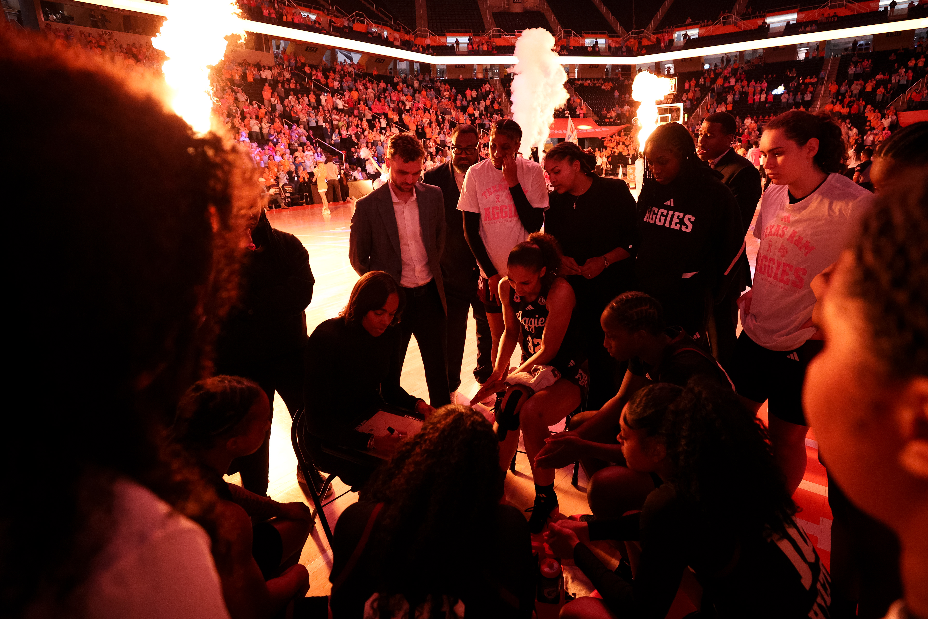 Texas A&M Women's Basketball during the game against the Tennessee Lady Vols at the Thompson-Boling Arena at Food City Center in Knoxville, Tennessee on February 19, 2026.