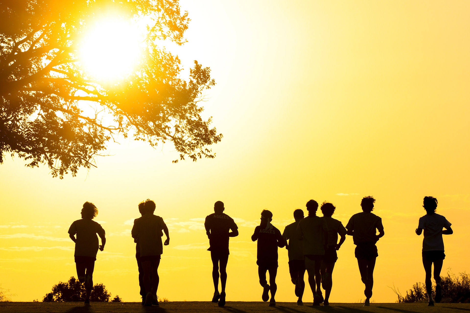 The Texas A&M men's cross country team warms-up before their race at Oklahoma State in Stillwater, Oklahoma on August 29, 2024.