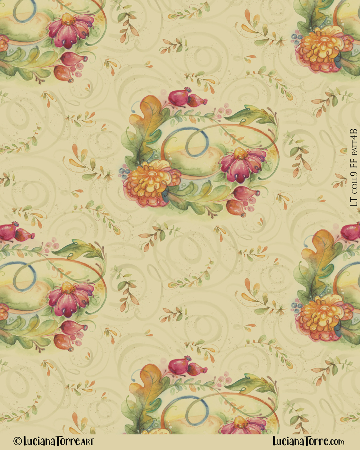 Fall surface pattern collection featuring autumn florals illustrations, for seasonal wrapping paper, floral journal covers and botanical stationery