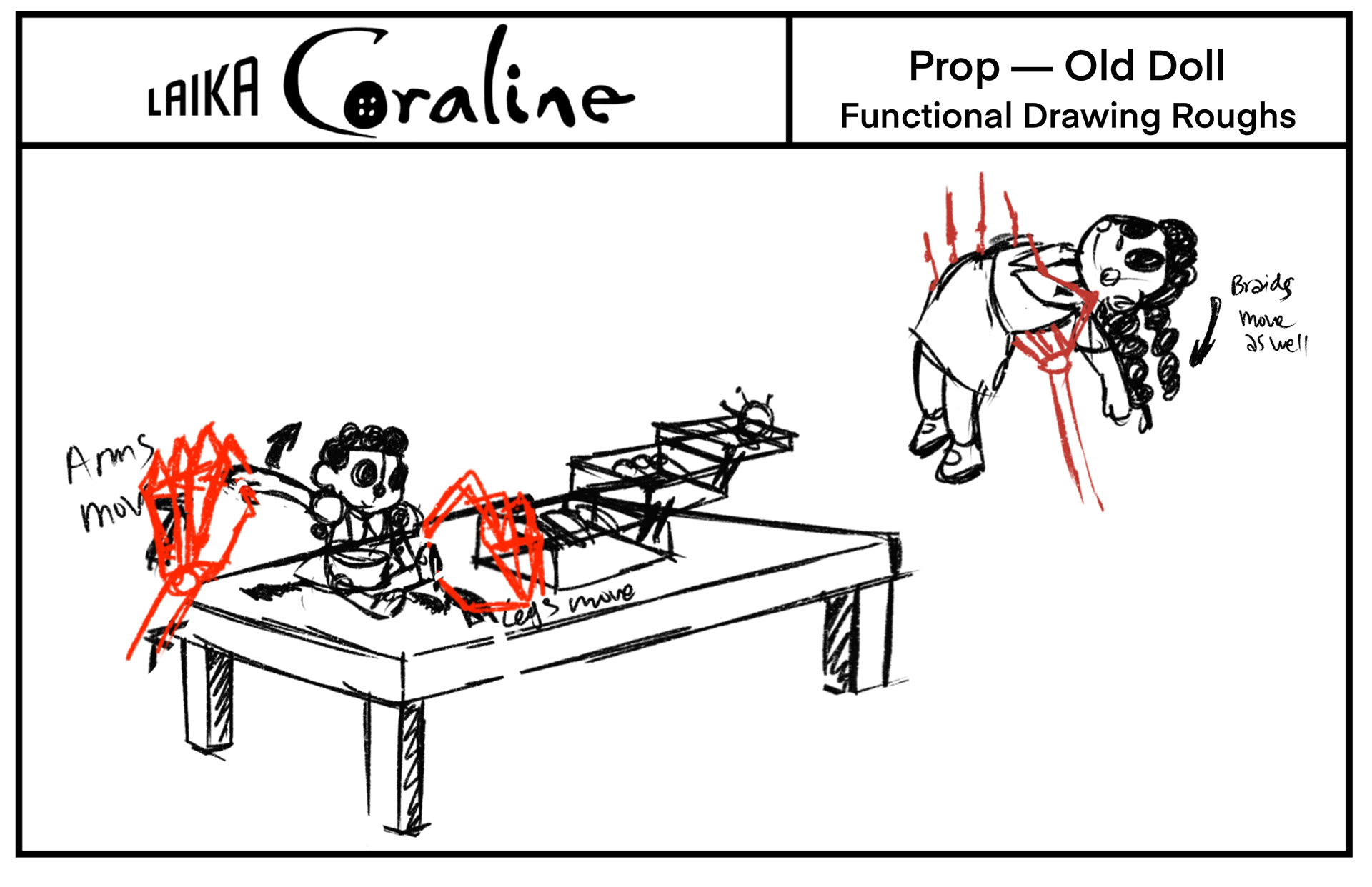 Old Doll Prop Rough Functional Drawing 