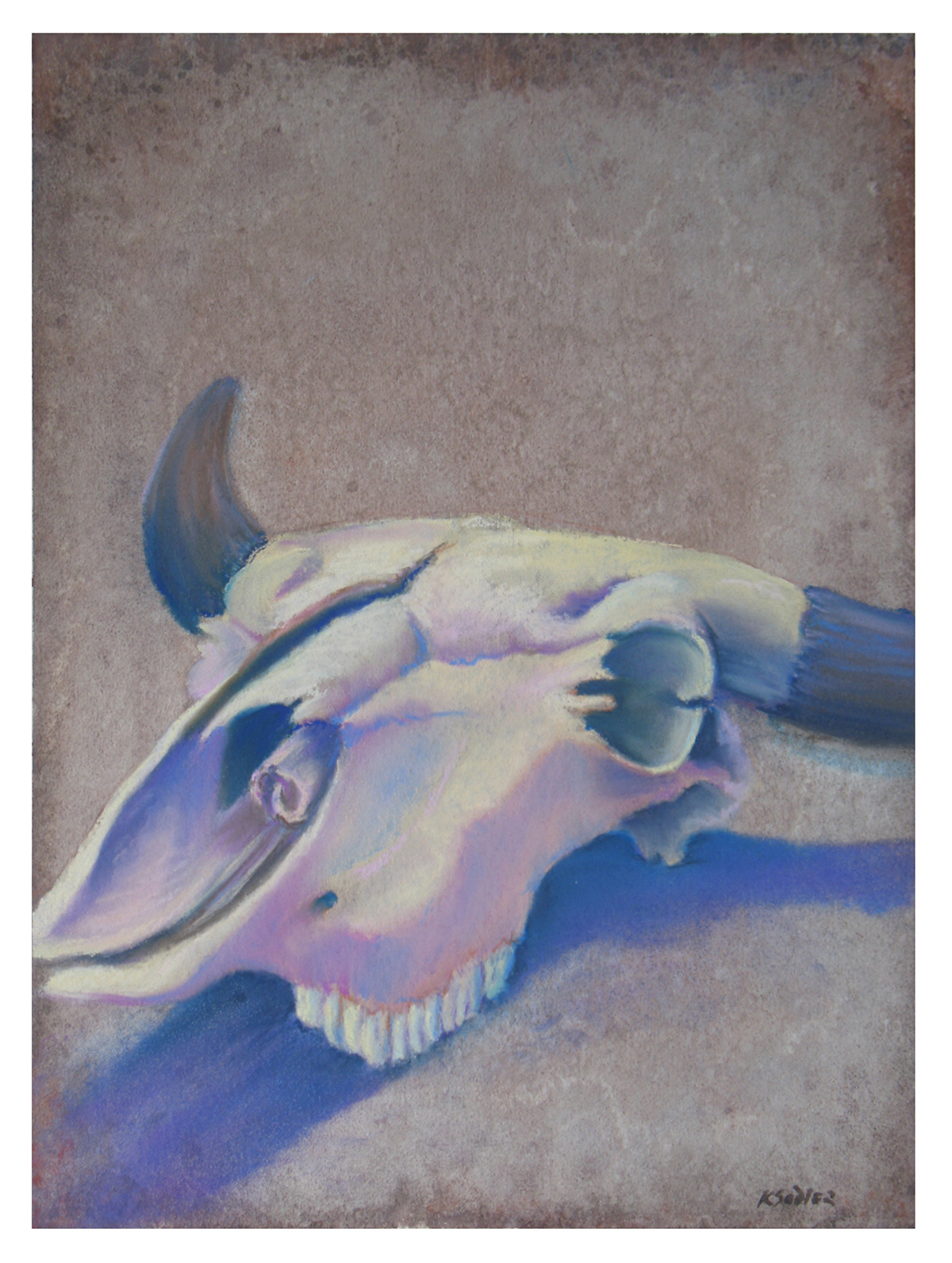 Skully II, watercolor and pastel