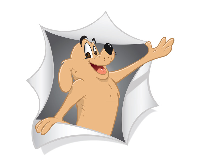 cartoon dog popping out of page