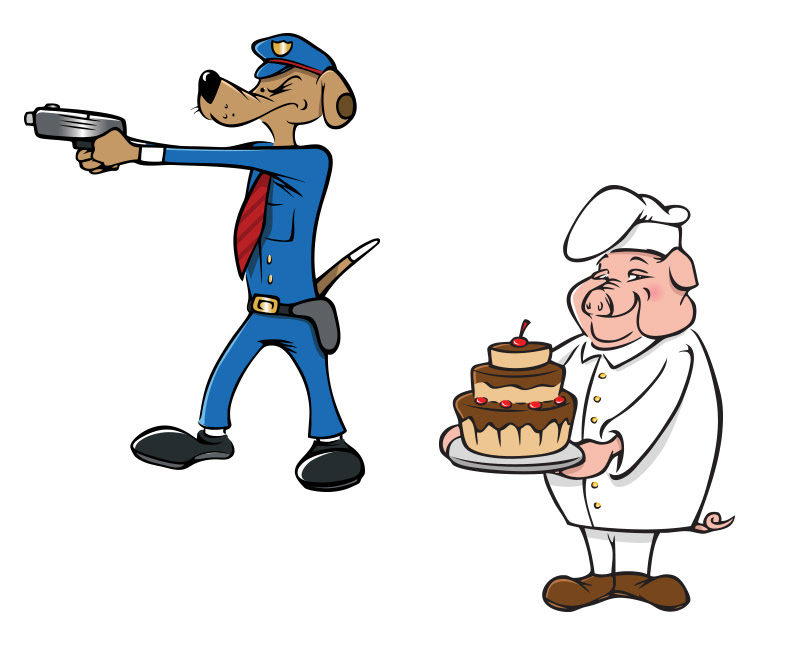 cartoon police dog and pig chef