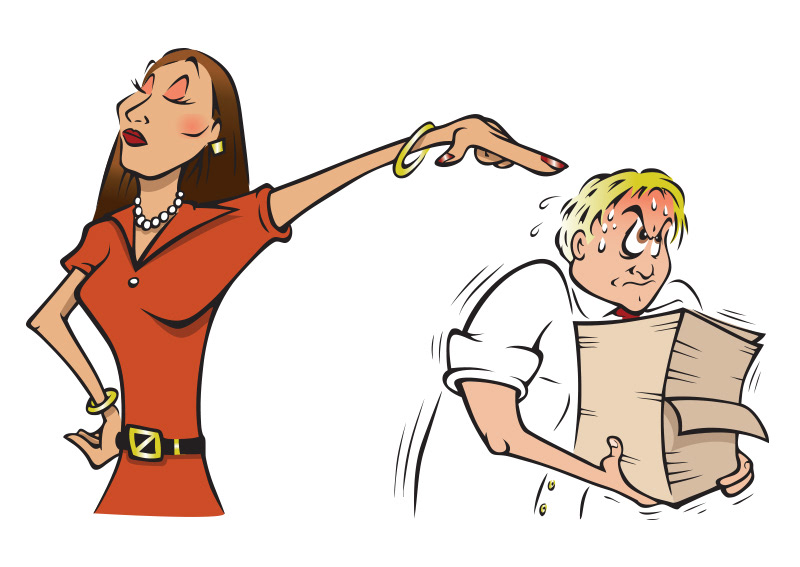 cartoon female boss angry intern