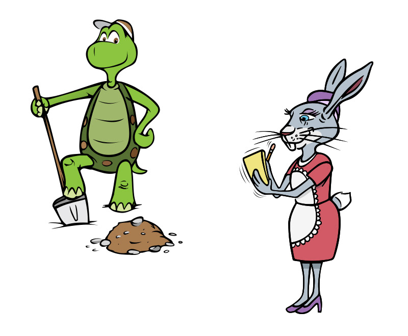 cartoon turtle at work and waitress bunny