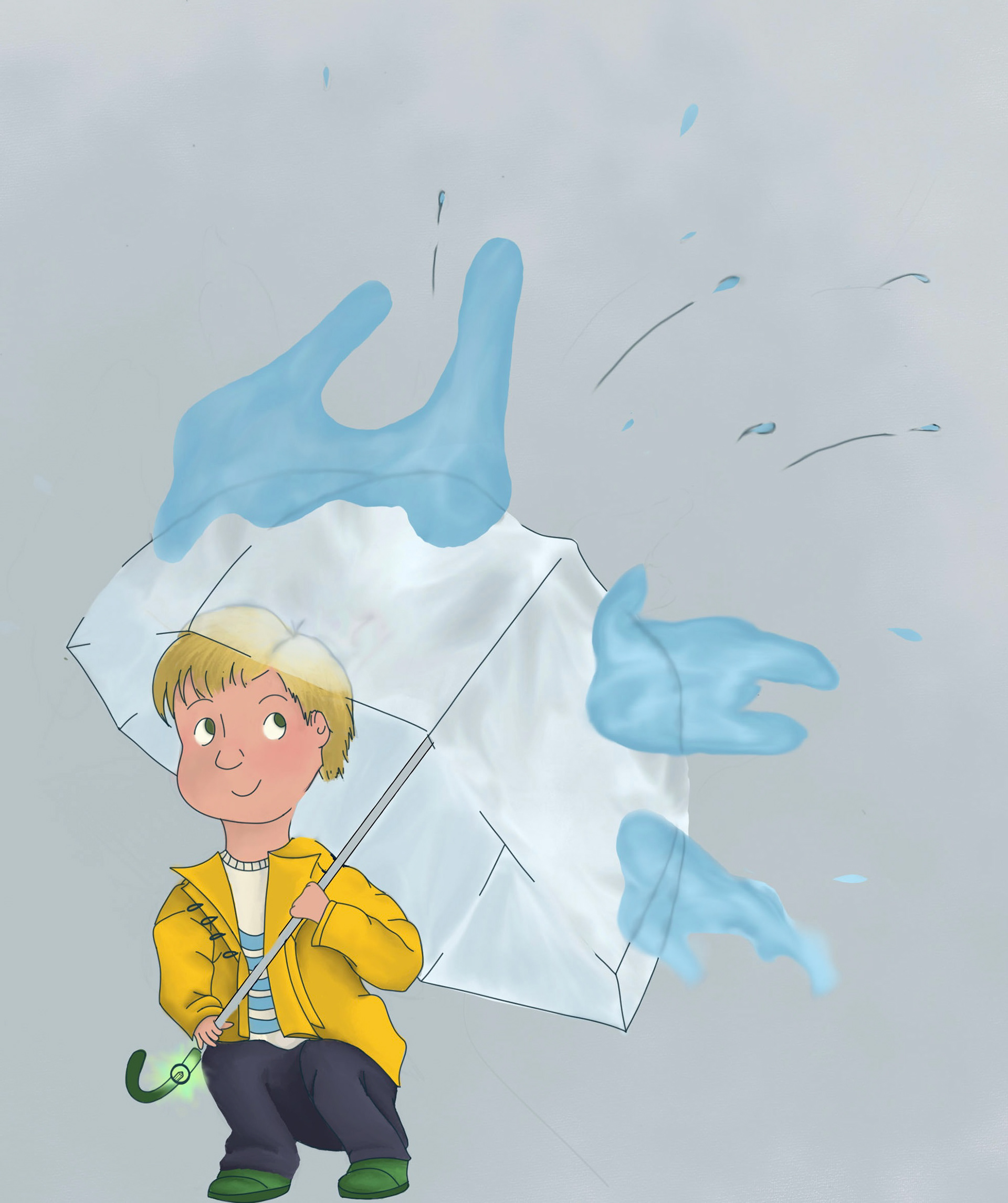 The Boy In Yellow Raincoat, 2024, digital illustration using Adobe Photoshop, 9 x 12 in. 