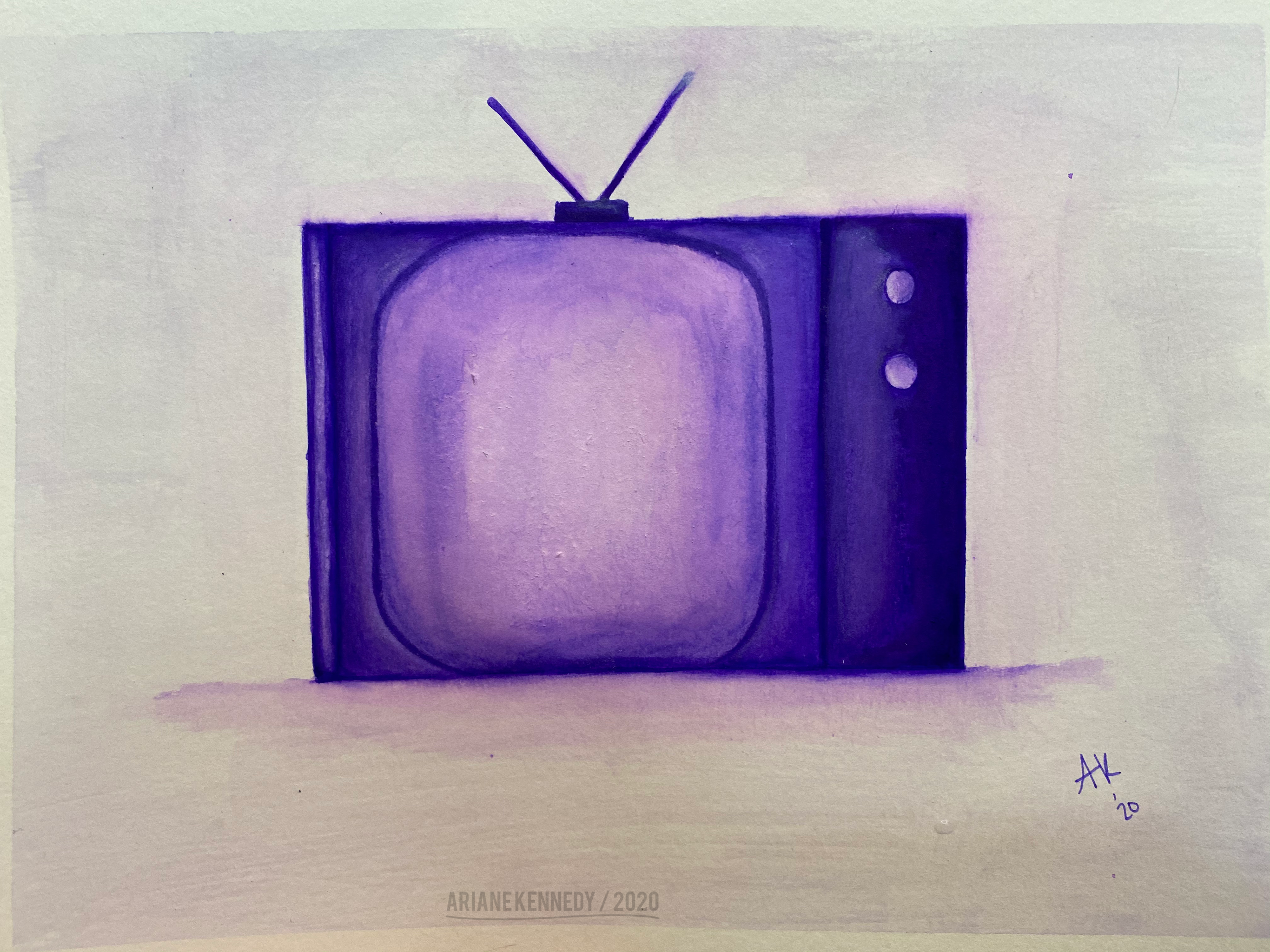Television Is Violet, 2020, mixed media on paper, 9 x 12 in.