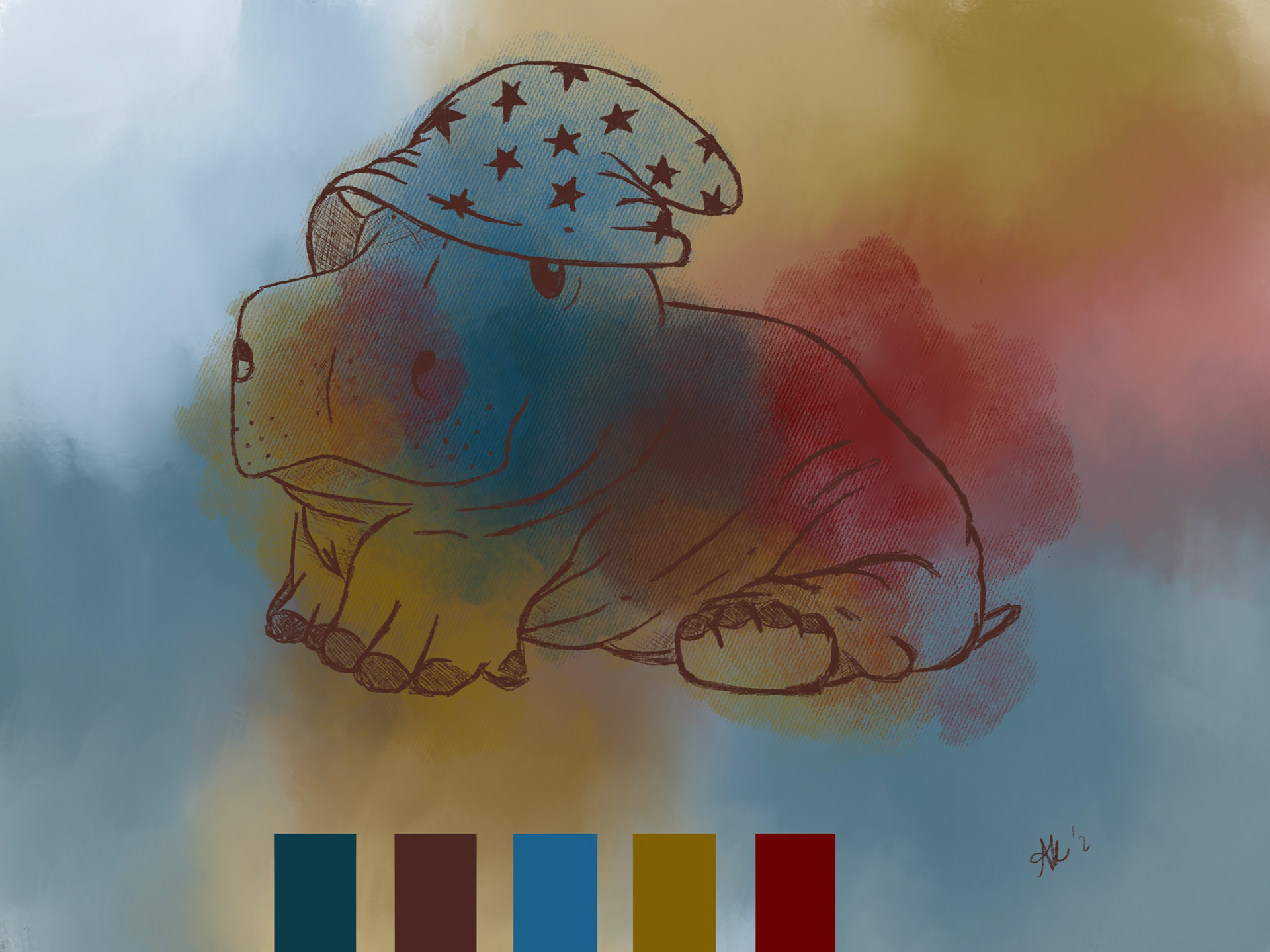 Surrealist Hippo, 2021, digital illustration created using Adobe Procreate, 9 x 12 in.