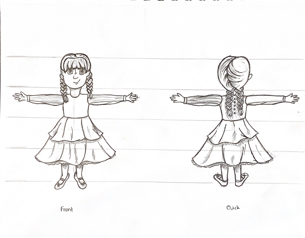 Girl With The Magic Wand - Proportions and Costumes II, 2024, graphite on paper and digitally enhanced through Adobe Photoshop, 9 x 12 in.