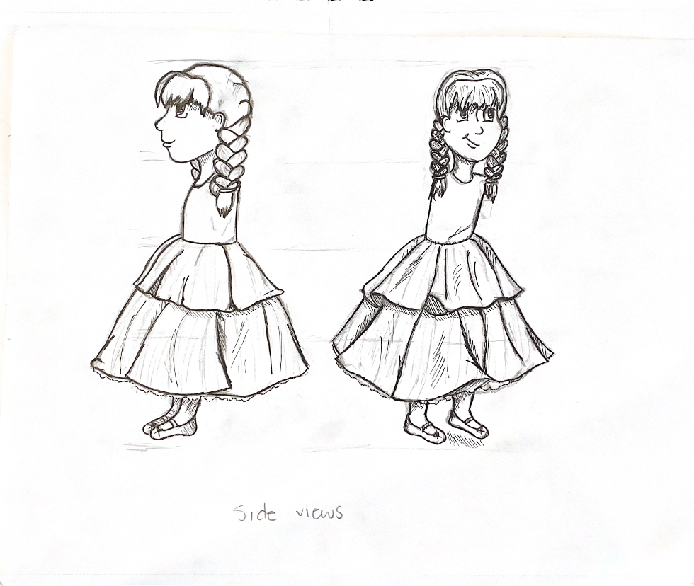 Girl With The Magic Wand - Proportions and Costumes I, 2024, graphite on paper and digitally enhanced through Adobe Photoshop, 9 x 12 in.