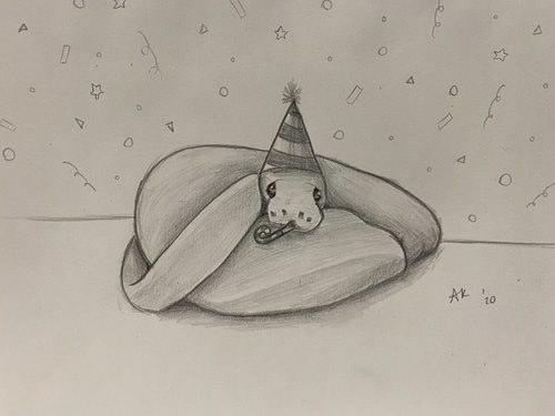 Celebrating Snake, 2020, graphite on paper, 9 x 12 in.