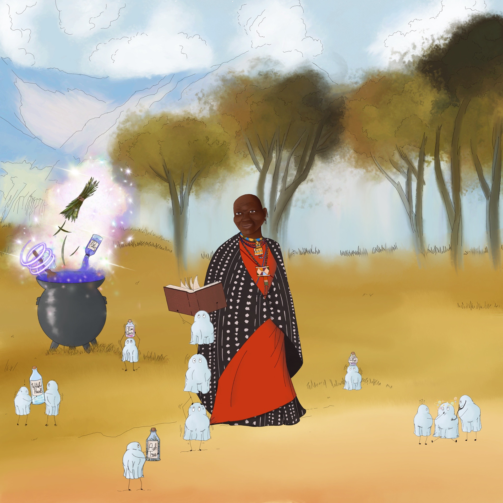 The Good Witch And Her Assistants, 2021, digital illustration using Adobe Photoshop, 10 x 10 in.