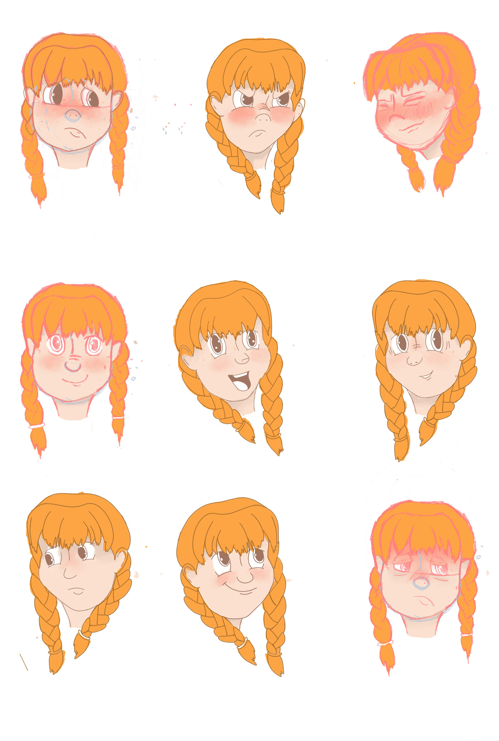 Girl With The Magic Wand- Expressions I, 2024, digital illustrations created with Adobe Photoshop, 9 x 12 in.