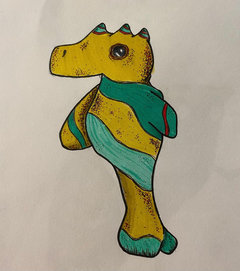 "Childhood Redrawing #1" 2021, mixed media on paper, 9x 12 in.