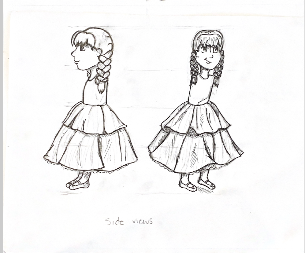 Girl With The Magic Wand - Proportions and Costumes III, 2024, graphite on paper and digitally enhanced through Adobe Photoshop, 9 x 12 in.