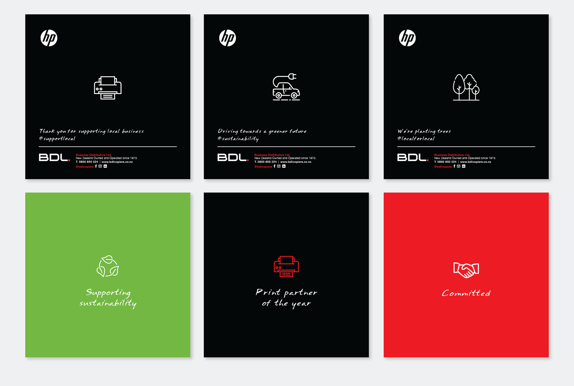 Design of social media posts for a business selling large scale printers and copiers.