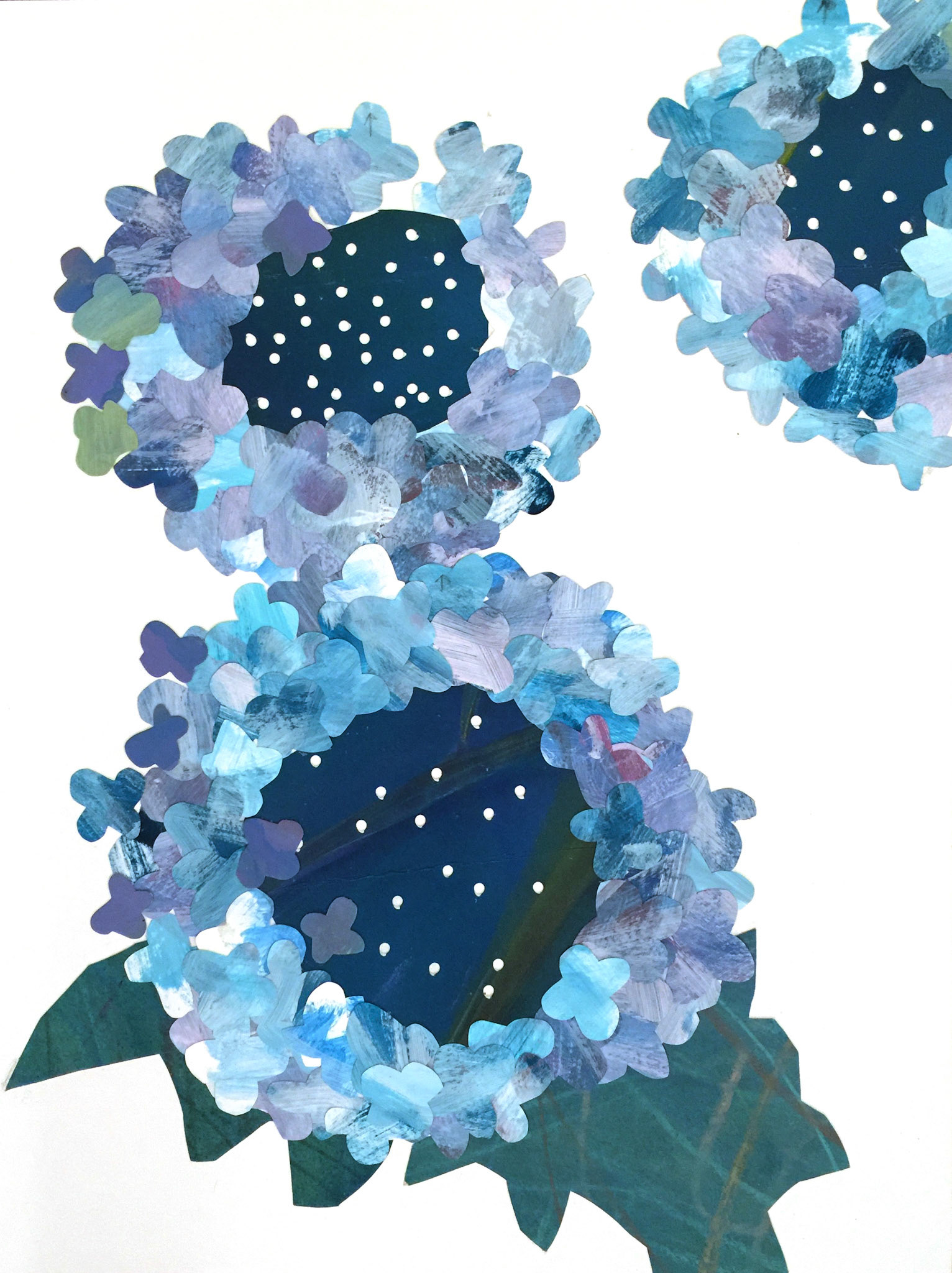 Hydrangea, 2021, Paper Collage on Board, 20"x 15"