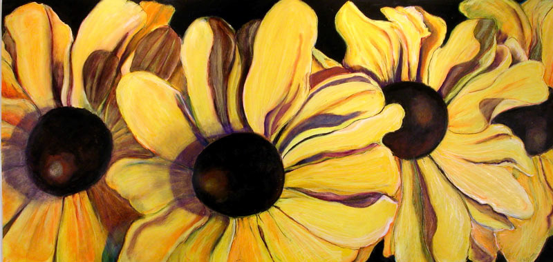 Black Eyed Susan, 2008, mixed media on paper, 24"x 52"