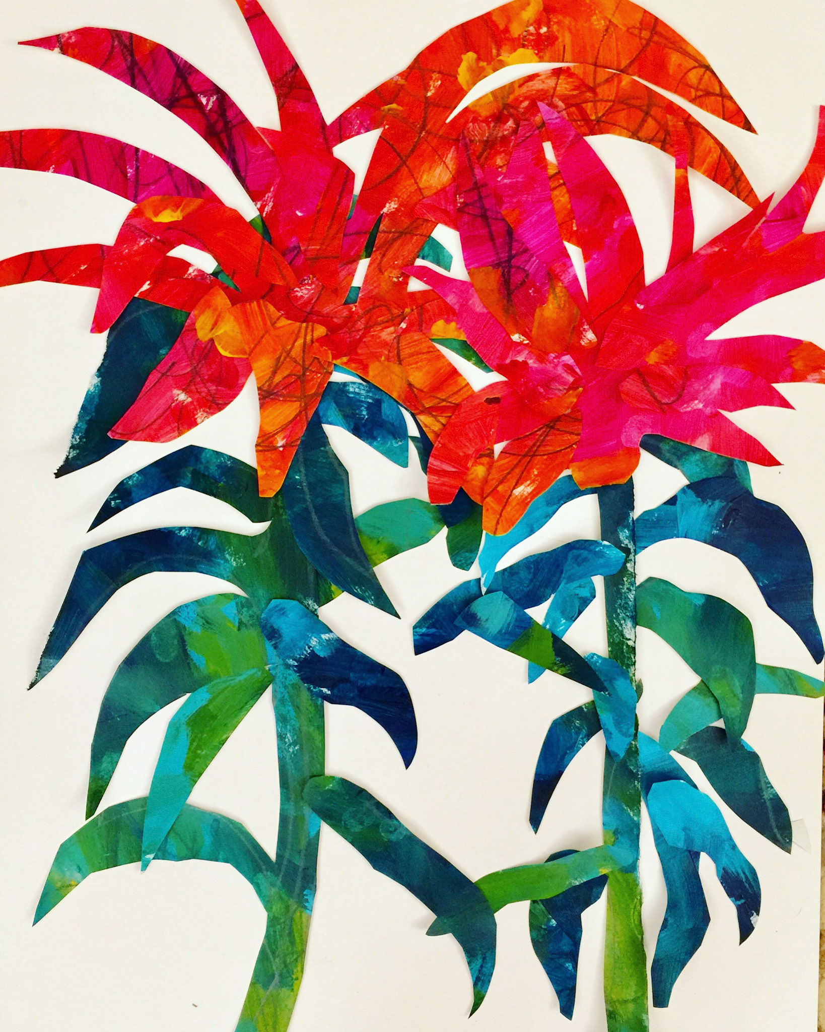 Chinese Amaranth, 2021, Paper Collage on Board, 20"x 15"