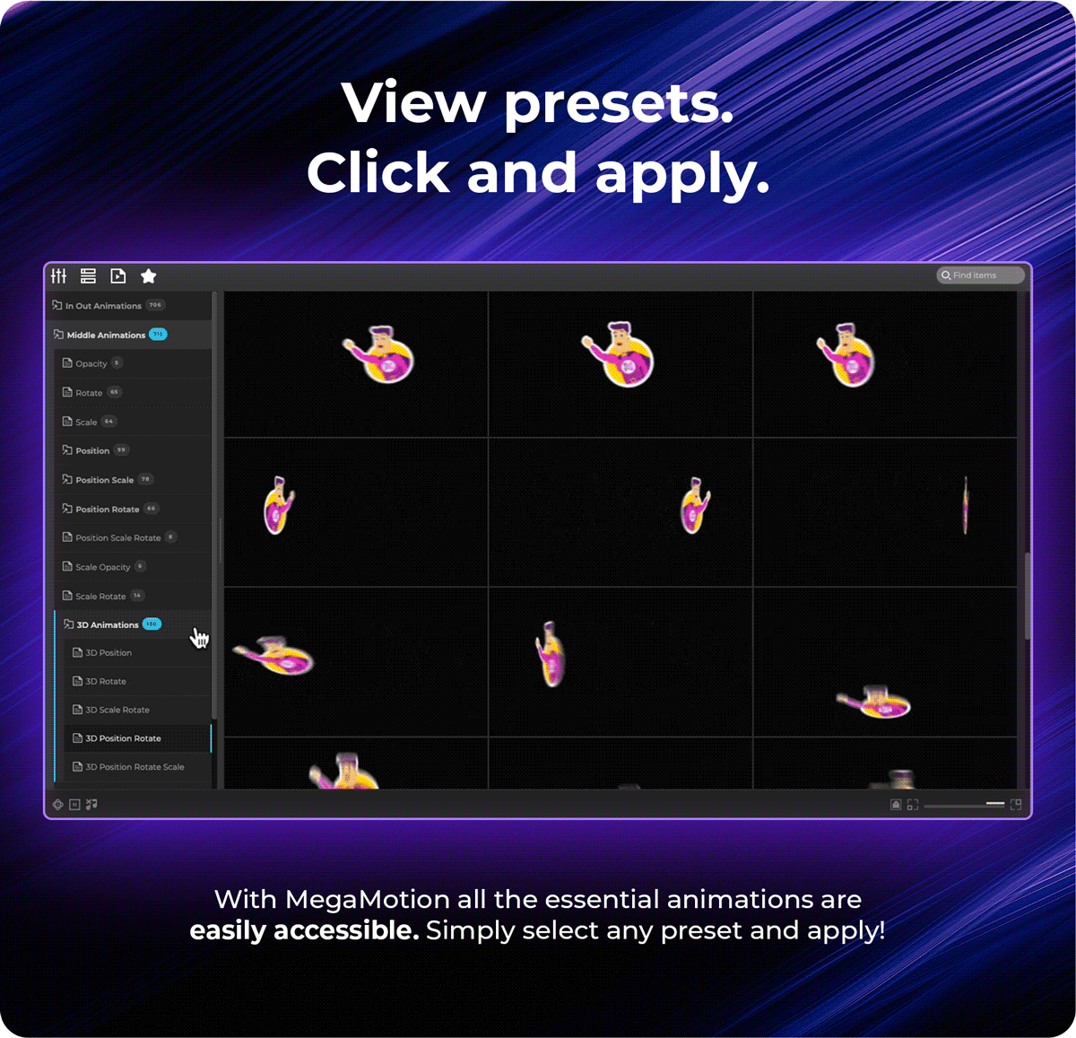 MegaMotion Presets Panel