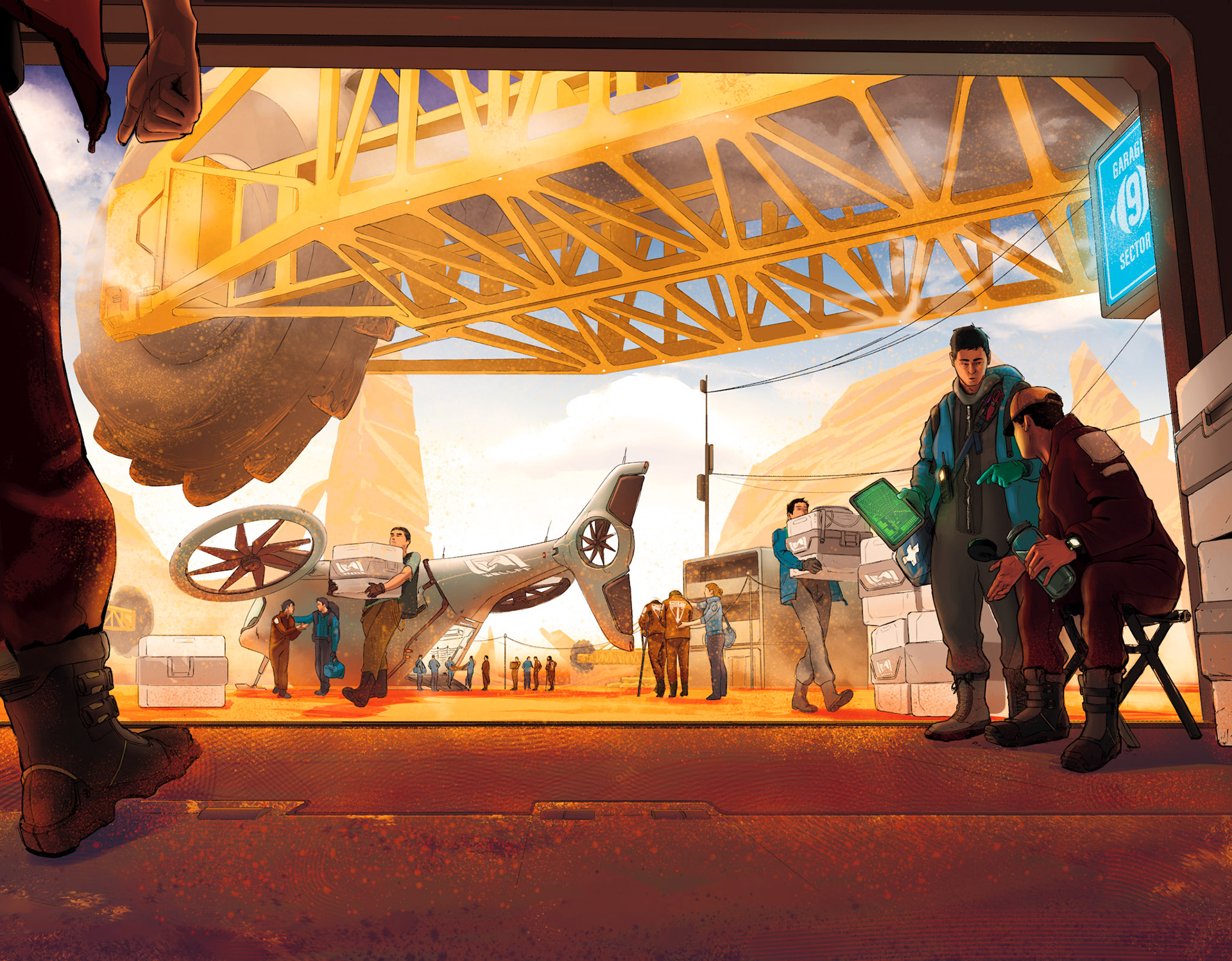 Parent company providing aid to a mining outpost after an accident.