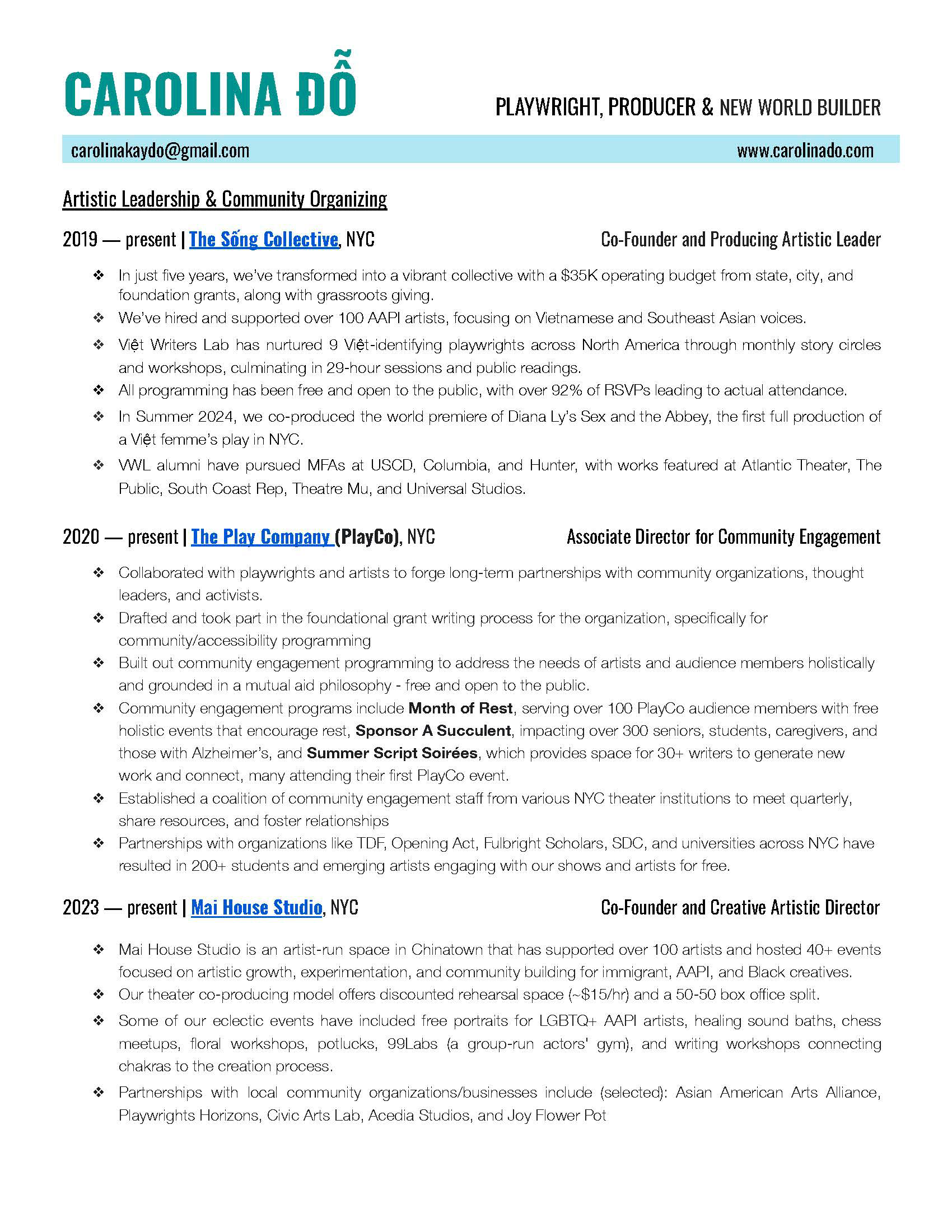 Artistic/Producing Resume