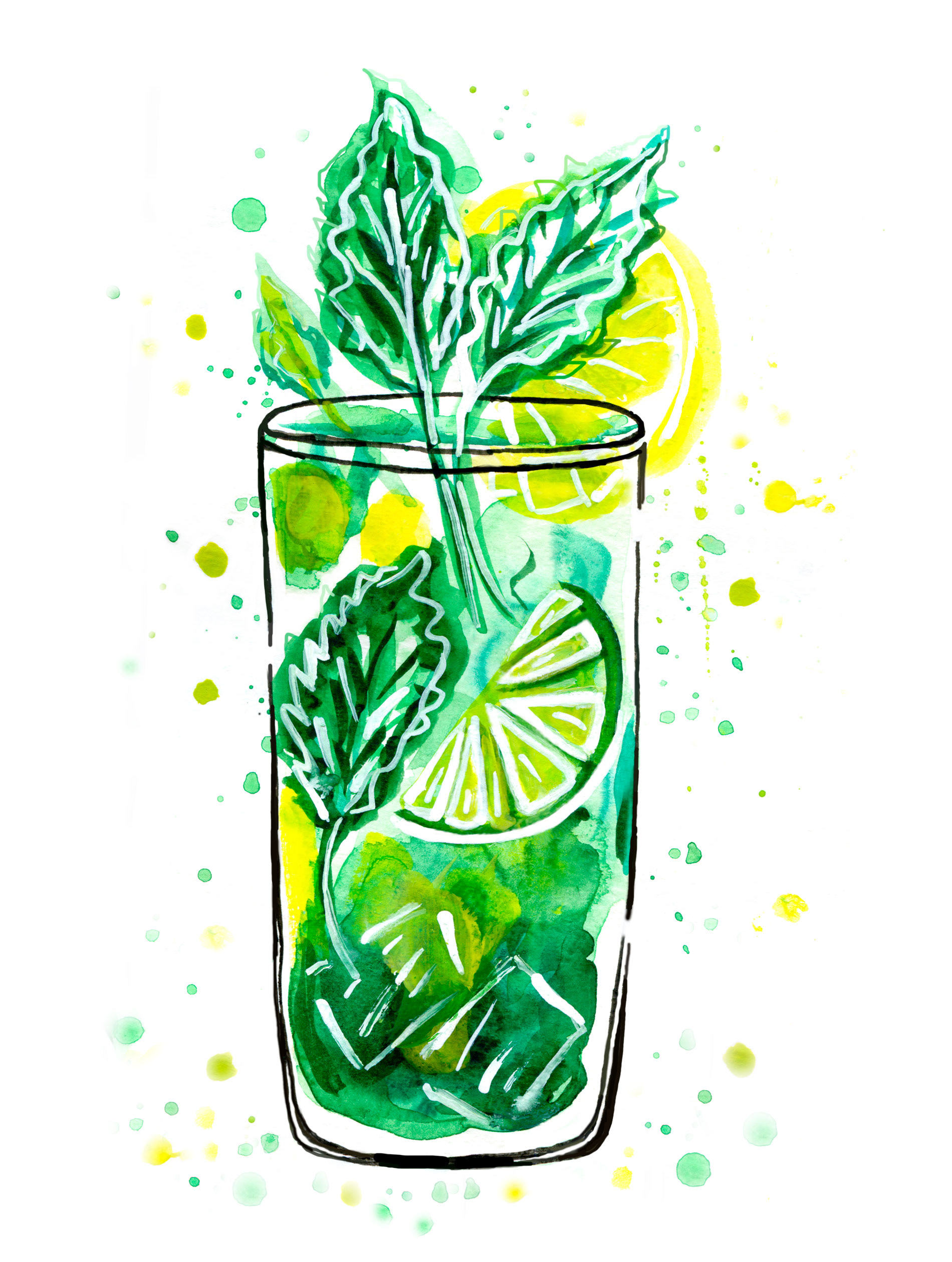 Mojito, Lemonade, Drink, Dryck, Drawing, Food Illustration, Food, Foodie, Watercolor, Akvarell, Illustratör, Illustration