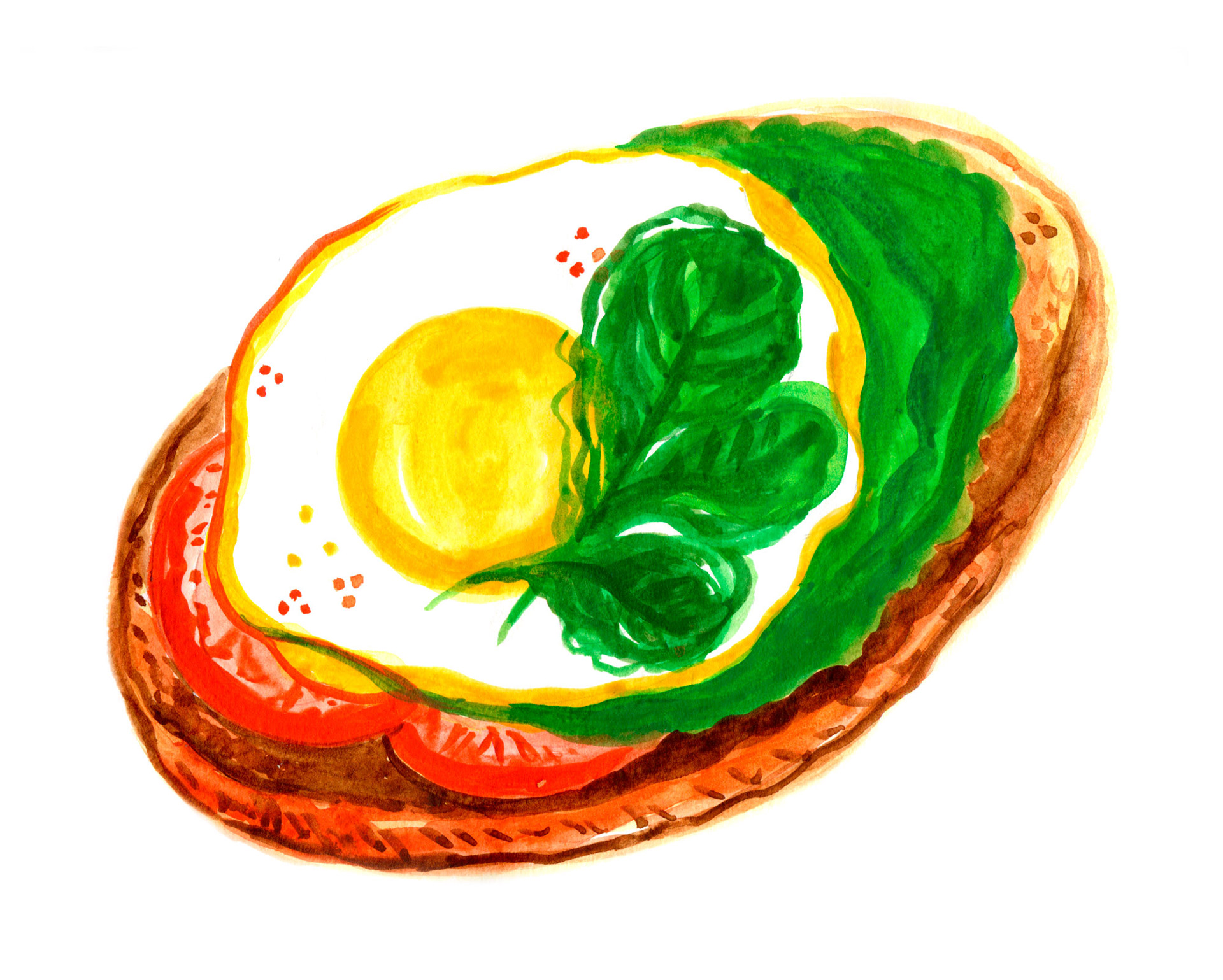 Watercolour illustration of an egg toast.