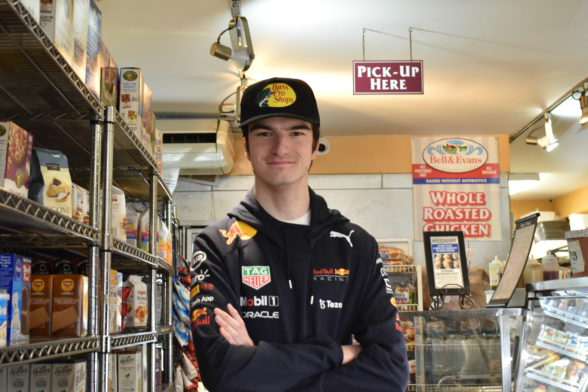 Pick-Up Here! James Heins poses in the Geordane's Deli while waiting for his sandwich.