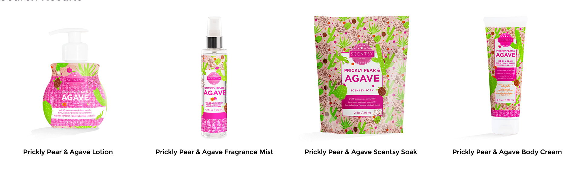 Various packaging forms for the scent "Prickly Pear & Agave" (available at scenty.com)