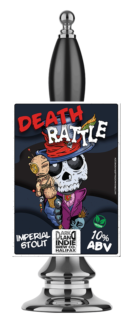 Darkland Indie Brew Co Death Rattle beer pump clip
