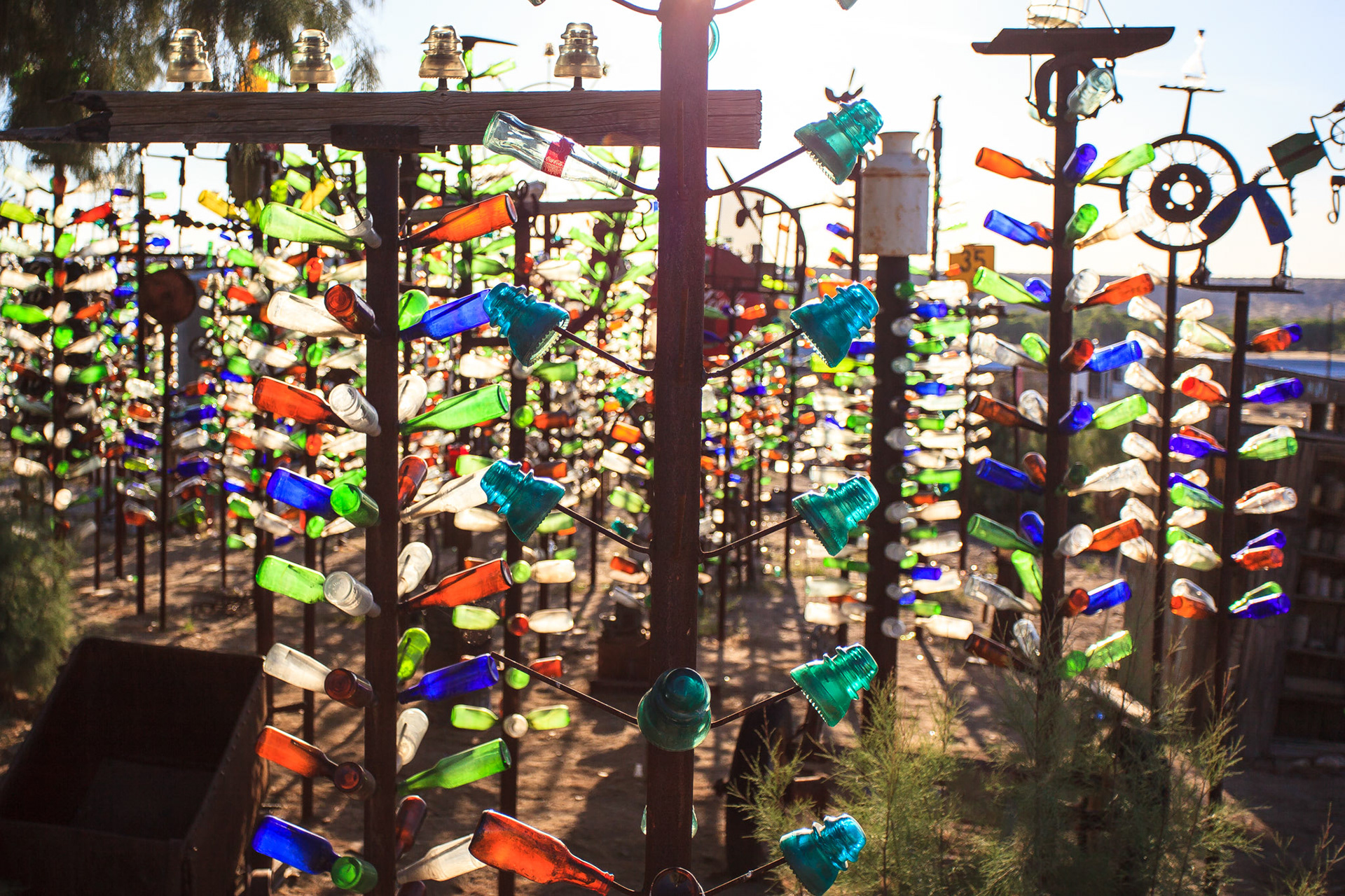 Elmer's Bottle Tree Ranch on Route 66 in Cali at just the right time of day back in April.