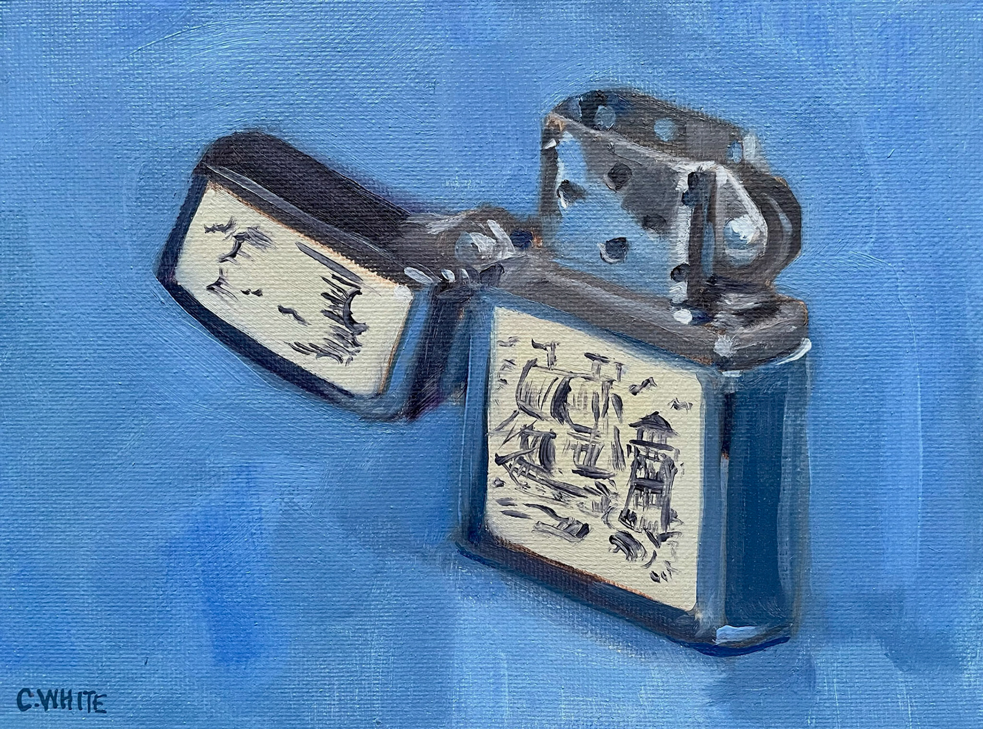 zippo 8" X 6" OIL ON CANVAS